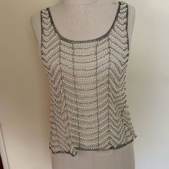 English rose Tank top, pearl and silver beads - Picture 1 of 5